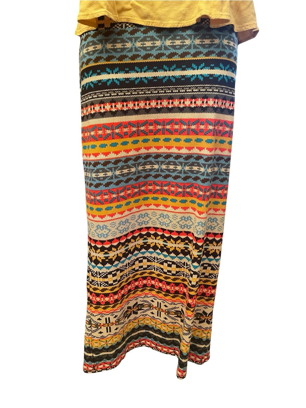 SHEIN Beige Maxi Skirt with Red, Blue & Yellow Pattern